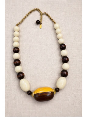 Kenneth Lane 23” Vintage Beaded Statement Necklace Cream Brown Gold Tone
